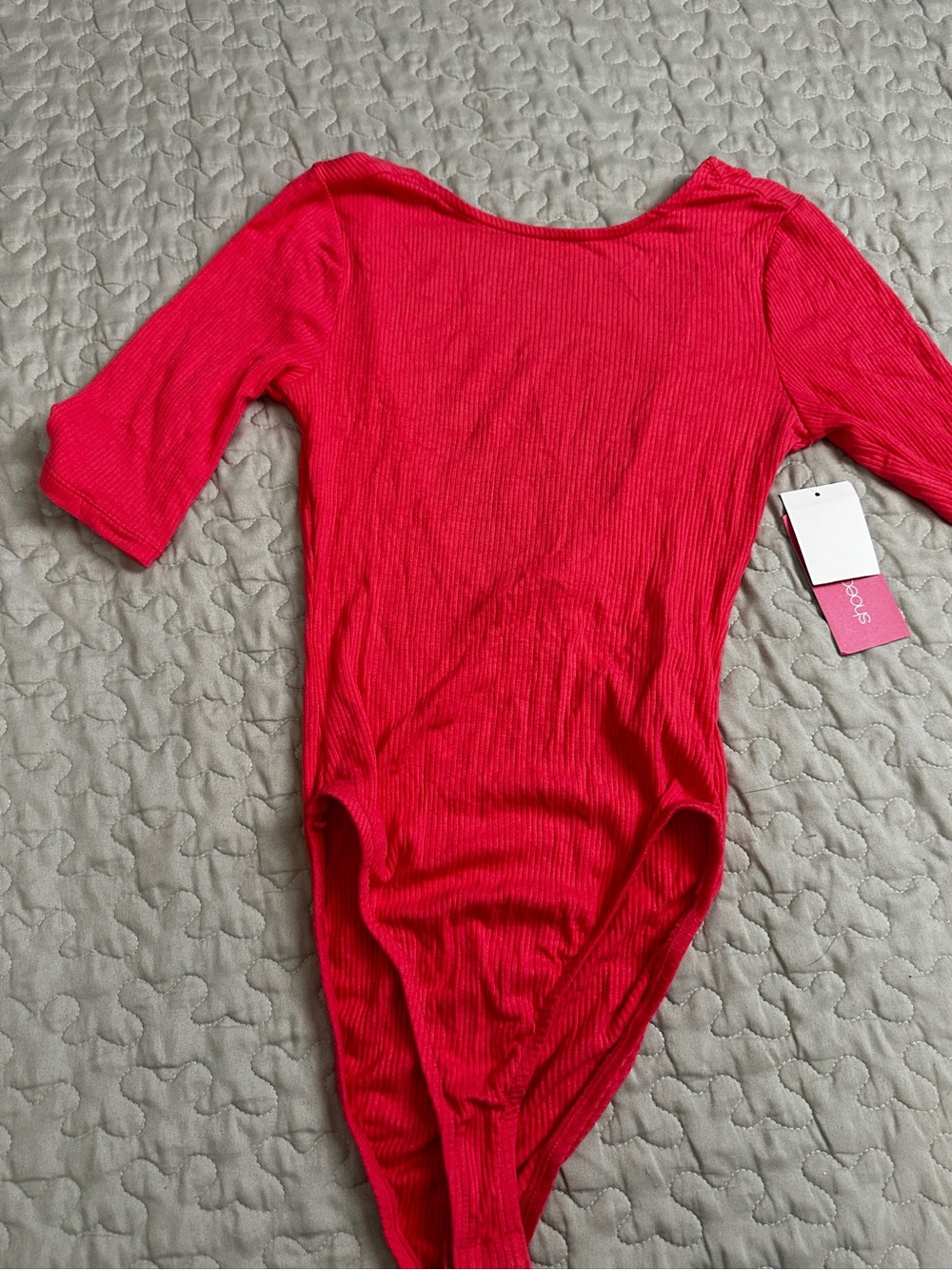 Bright Coral Pink Ribbed Bodysuit